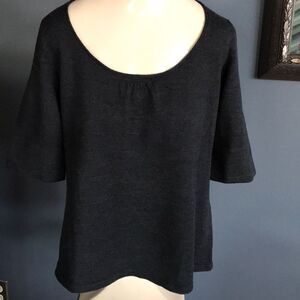 Eileen Fisher 100% merino wool short-sleeved sweater blouse dark grey soft